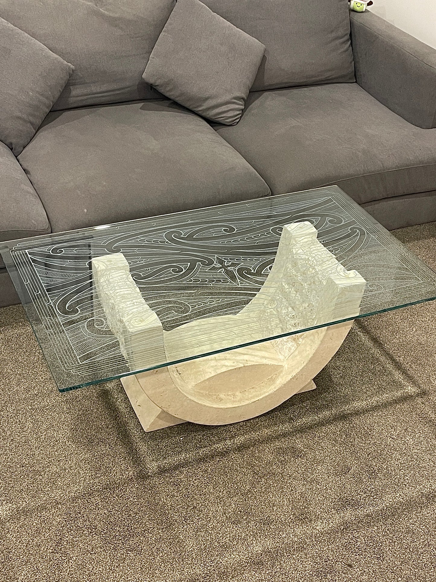 "Marino" Glass Carved Stone Coffee Table