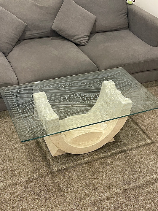 "Marino" Glass Carved Stone Coffee Table