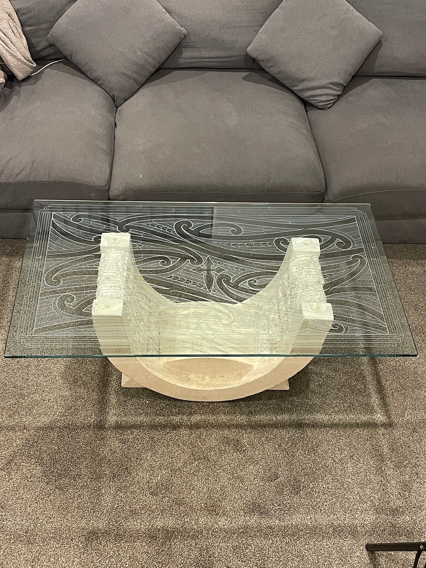 "Marino" Glass Carved Stone Coffee Table