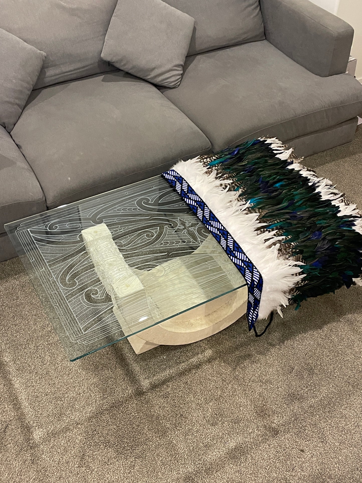 "Marino" Glass Carved Stone Coffee Table